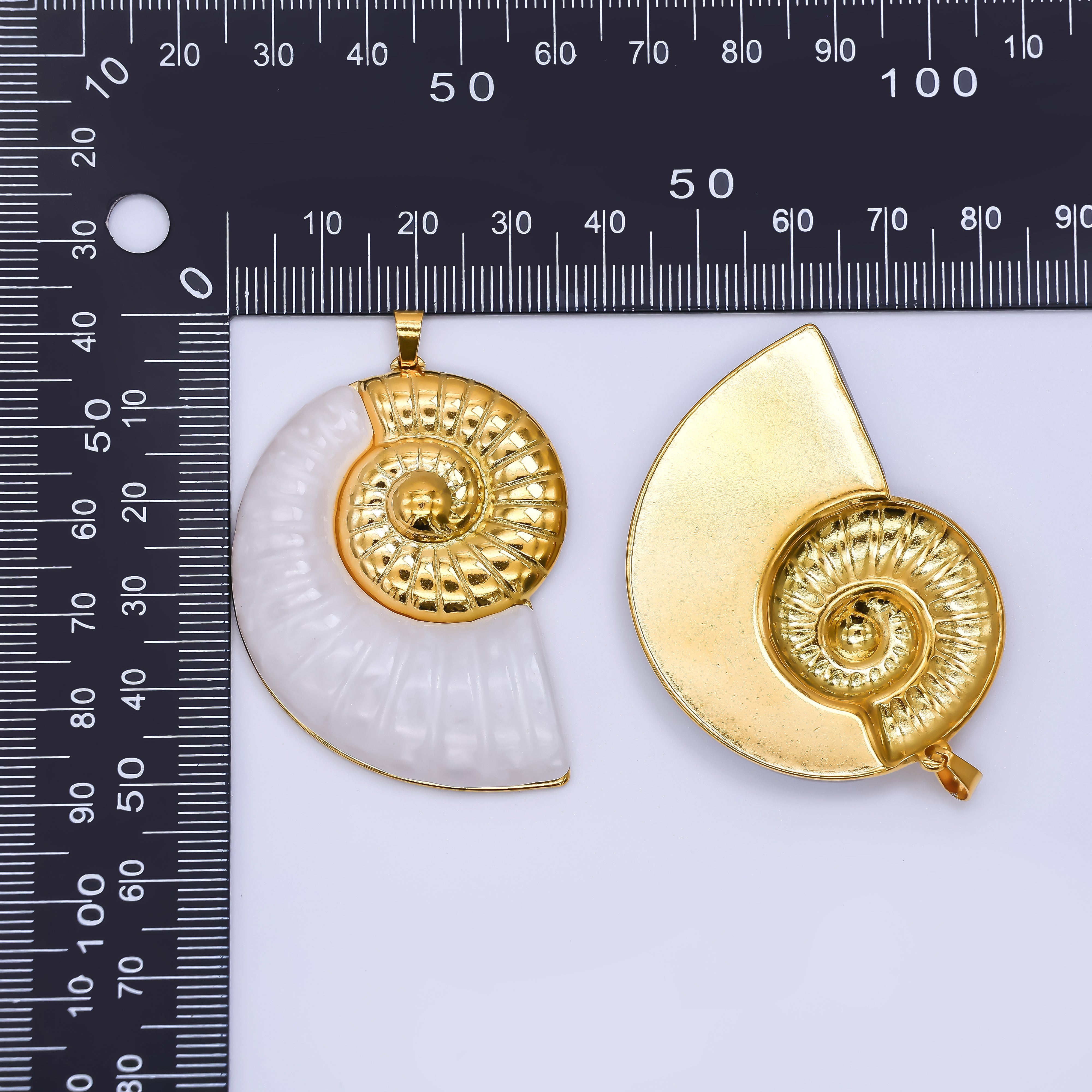Gold Stainless Steel 47mm Mother of Pearl Two-Toned Conch Shell Pendant | J165