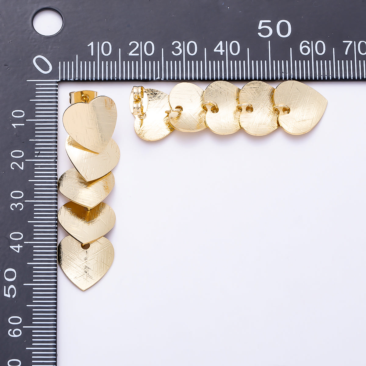 16K Gold Filled 50mm Multiple Line-Textured Heart Drop Stud Earrings | Earrings-00725