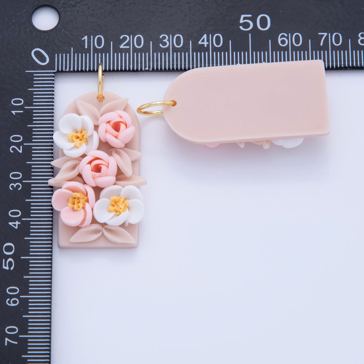 18K Gold Filled Pink White Flower Polymer Clay Charm | AF369