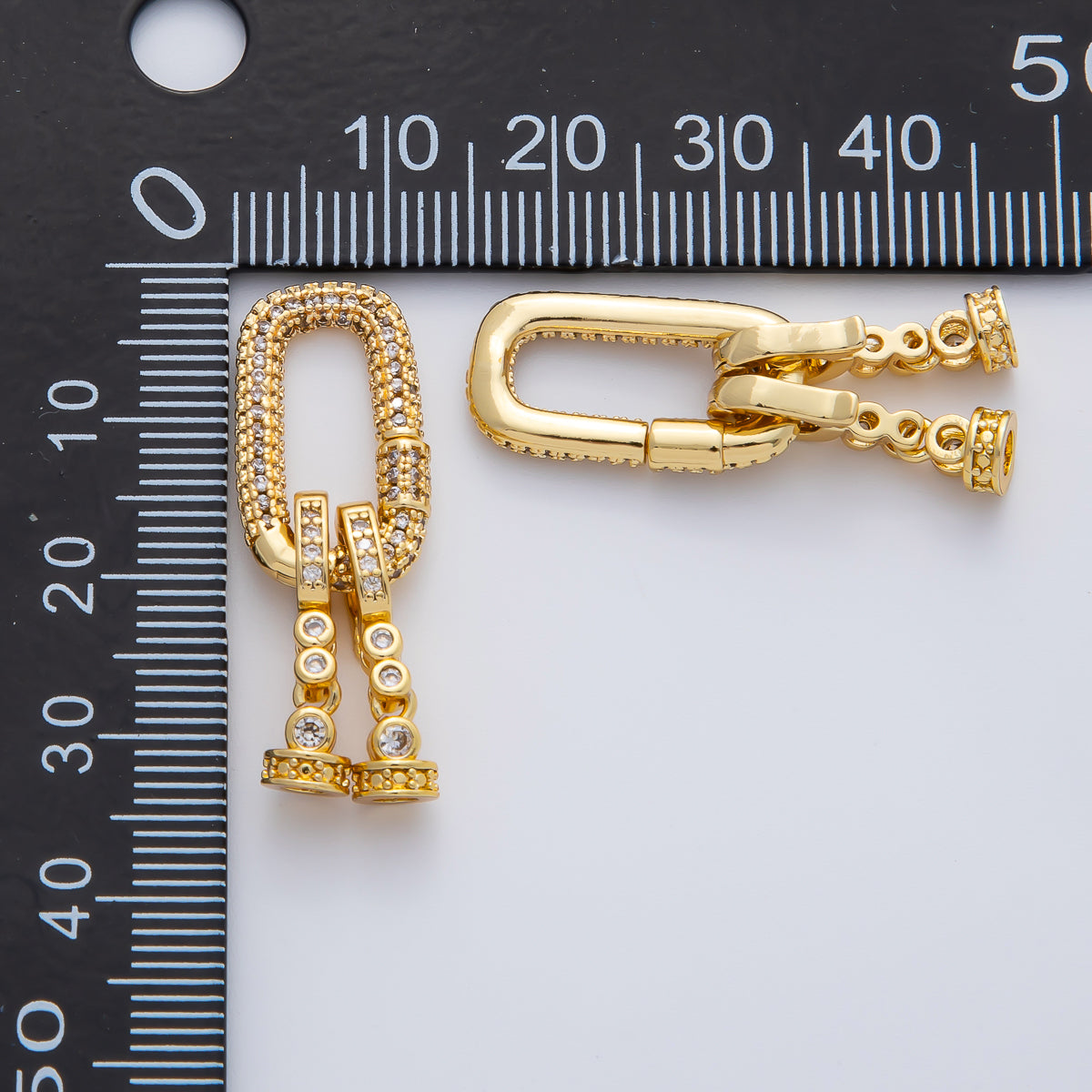 18K Gold Filled Micro Paved CZ Bezel Oblong End Cap Closure Finding Set | Z1469