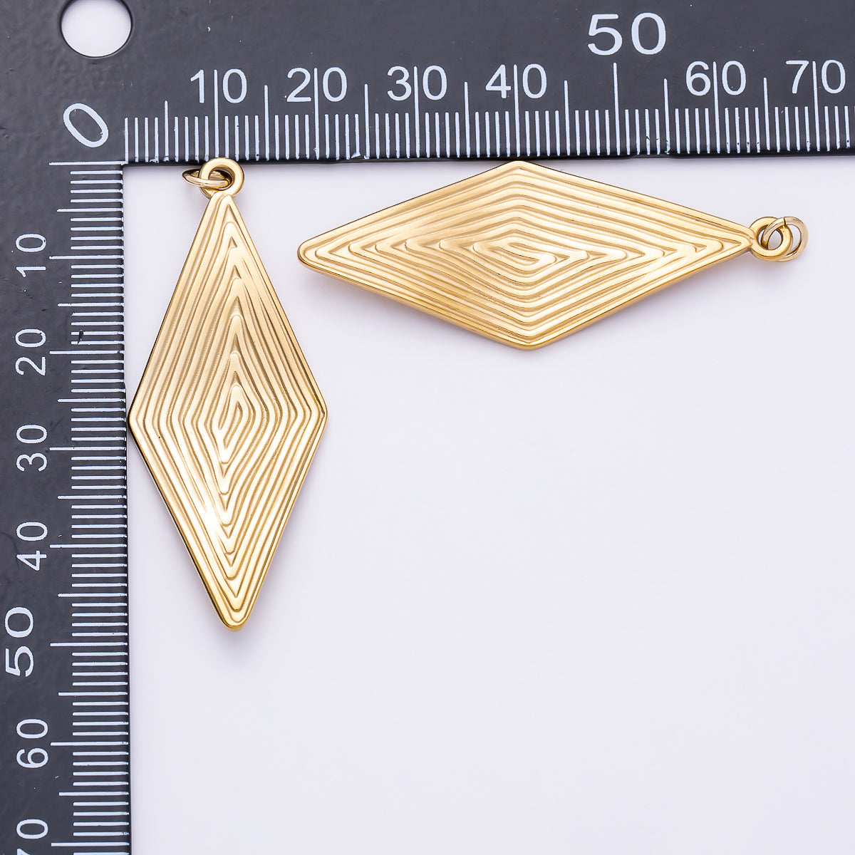 PVD Gold Stainless Steel 50mm Ribbed Lined Diamond Rhombus Charm | Charms-01431
