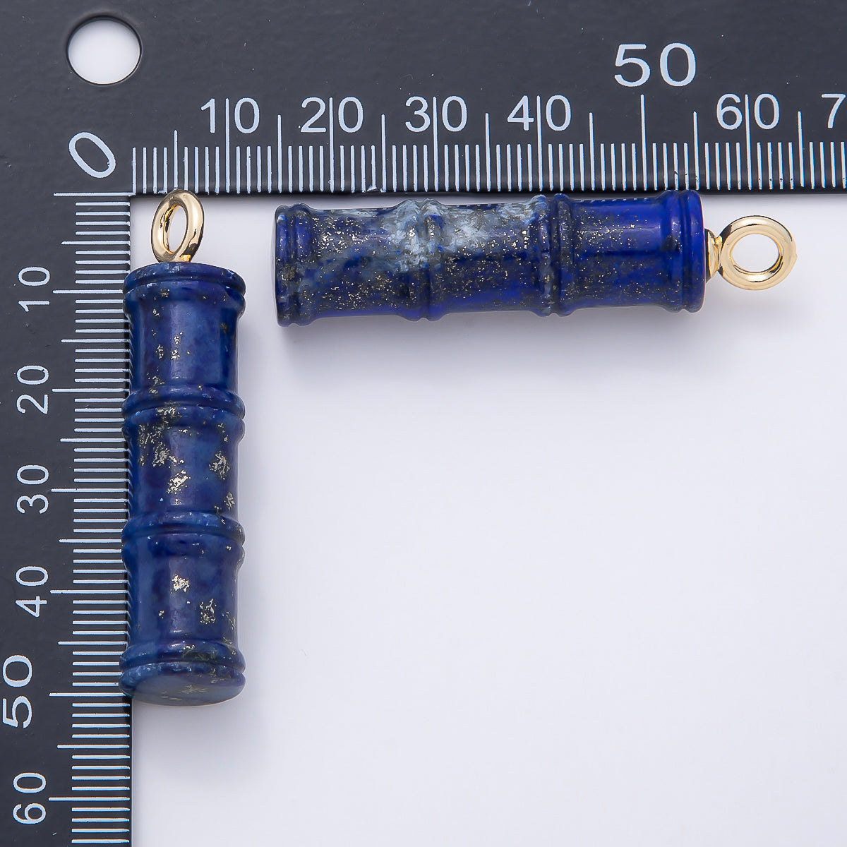 16K Gold Filled 50mm Lapis Lazuli, Aventurine Red Jasper, Amazonite Gemstone Tube Cylinder Charm | Charms-01069 ~ Charms-01072