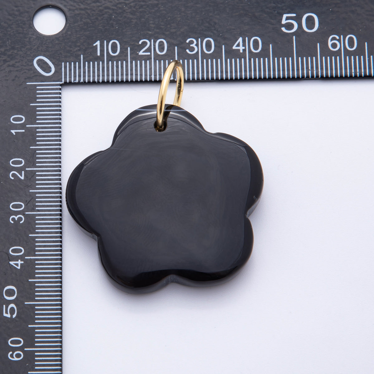 18K Gold Filled 50mm Black Agate Gemstone 5-Petals Flower Charm | E470