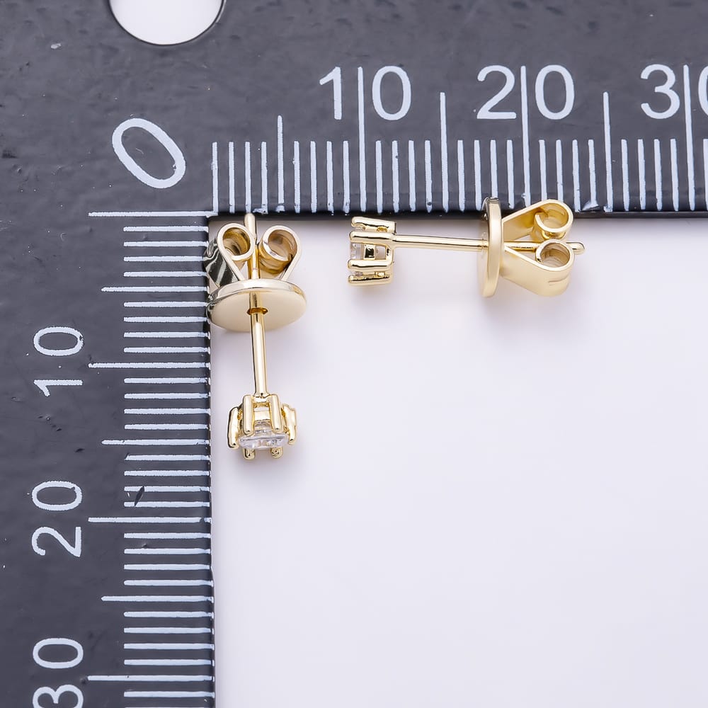 16K Gold Filled 4mm Clear CZ Round Solitaire Stud Earrings | Earrings-01108