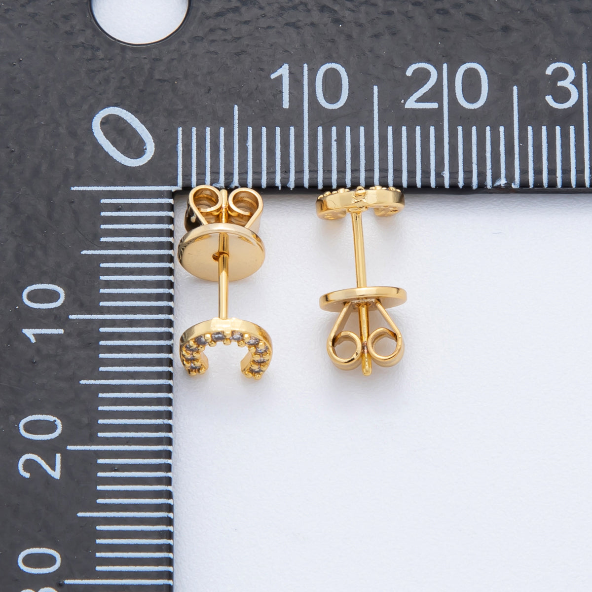 18K Gold Filled Lucky Horse Shoe Micro Paved Mini Studs Earrings | AJ178