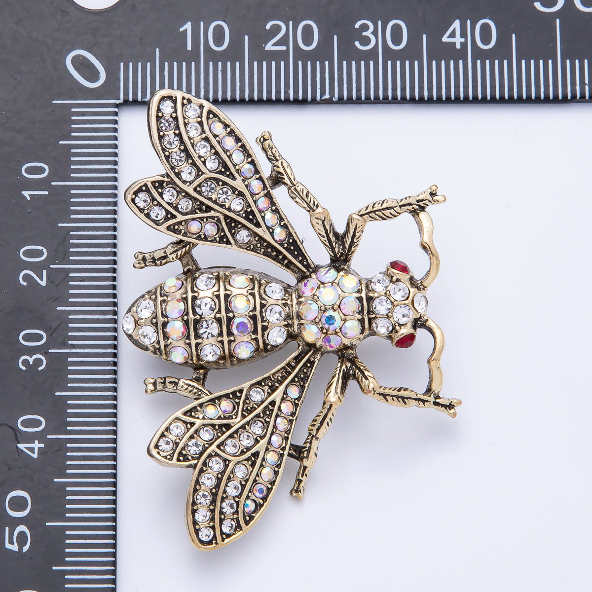 Antique Gold 50mm Micro Paved CZ Bumble Bee Insect Brooch Pin | BH-045