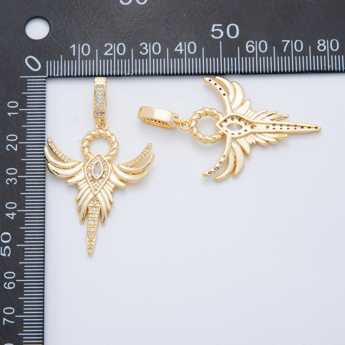 18K Gold Filled 50mm Micro Paved CZ Heavenly Phoenix Guardian Angel Pendant | AF-A1111