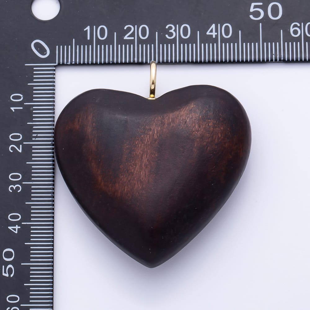 AUNTUMN FALL 18K Gold Filled 50mm Wood Brown Enamel Resin Chubby Heart Pendant | Charms-02438