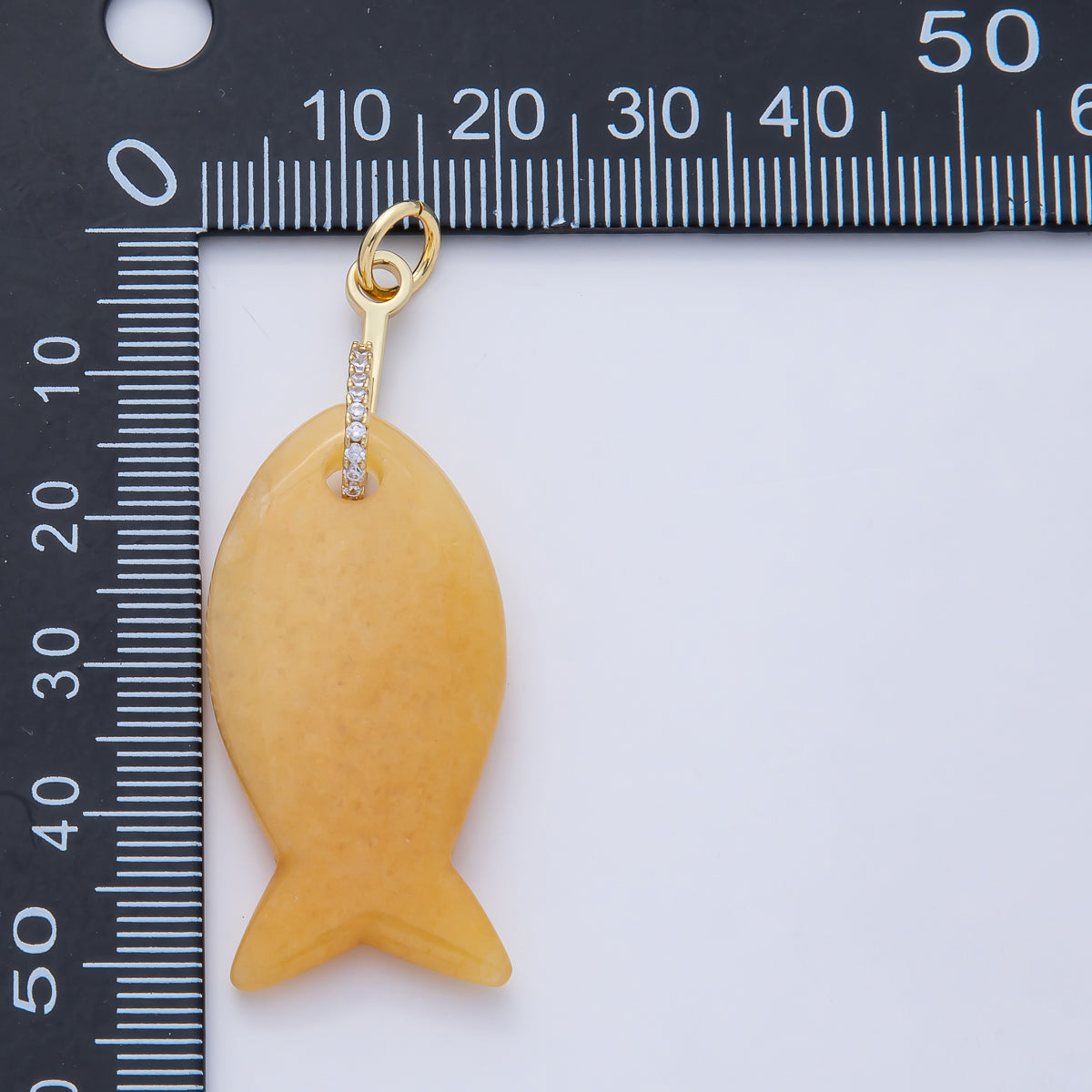18K Gold Filled 51mm Quartz, Agate, Jasper, Topas Gemstone Fish Charm with CZ Charm  | AK001