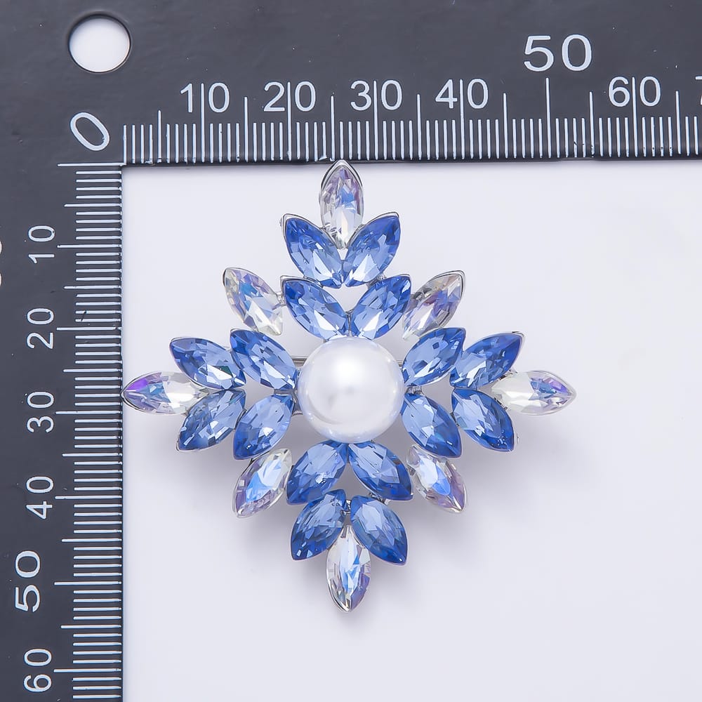 Silver 51mm Brown, Clear, Purple, Blue Rhinestone Shell Pearl Starburst Flower Pin Brooch | BH-00202 ~ BH-00205