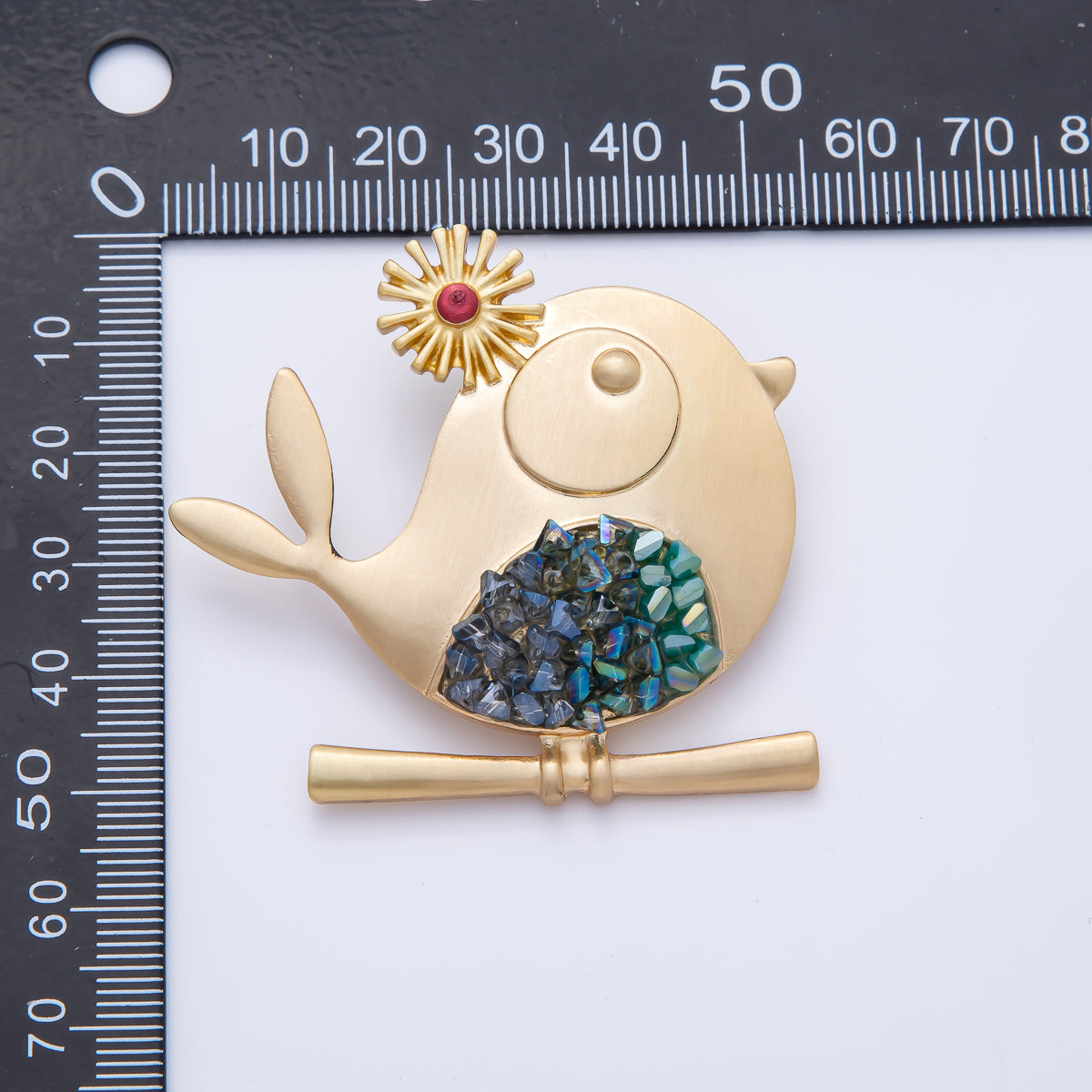 Gold 52.5mm x 49mm Gradient Rhinestone Song Bird | BH-088