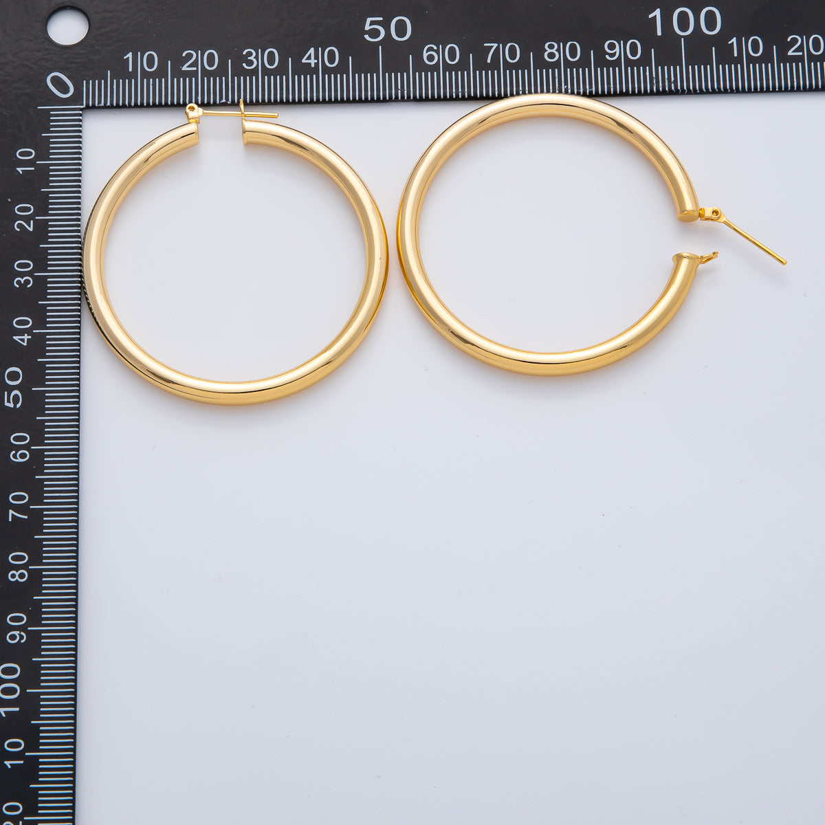 18K Gold Filled 50mm Minimalist Band Latch Hoop Earrings | AD1603