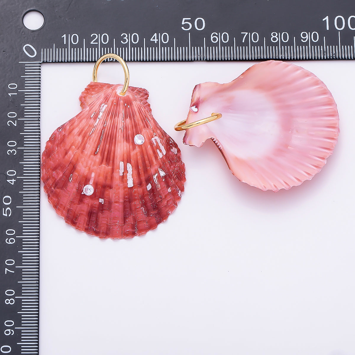 SUMMER 18K Gold Filled 53mm Rhinestone Red Natural Nautilus Conch Clam Sea Shell Charm | Charms-01473