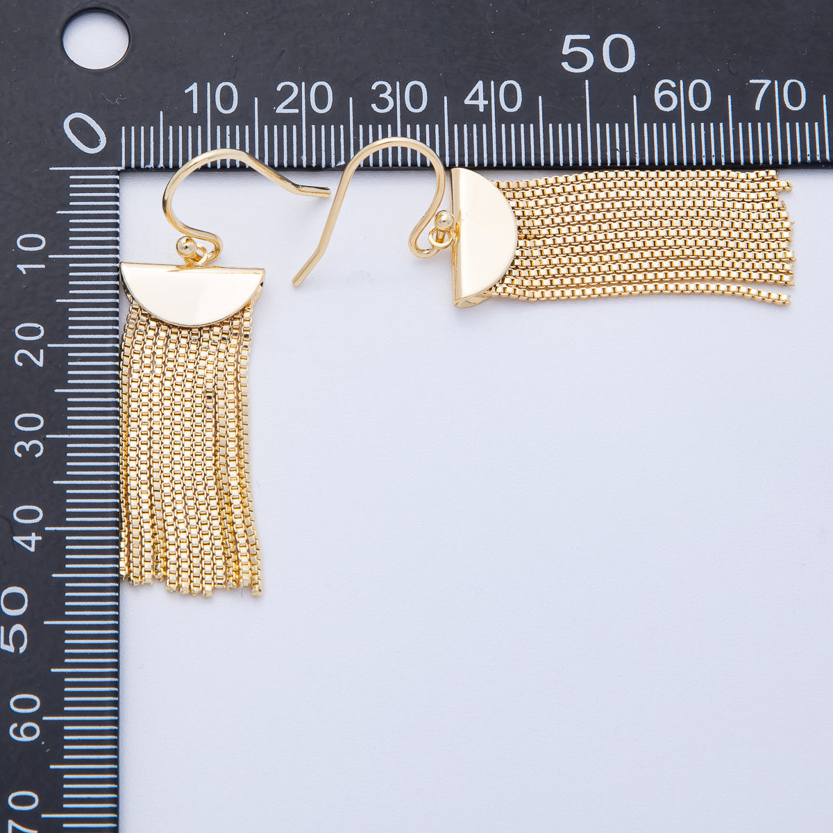 18K Gold Filled 53mm Box Chain Tassel Drop Fish Hook Earring | T068