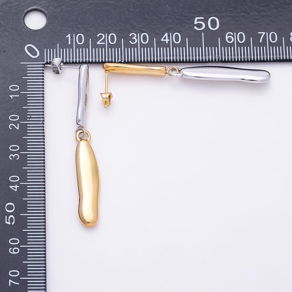Stainless Steel PVD 53mm Mixed Metal Molten Oval Drop Stud Earrings | Earrings-01173