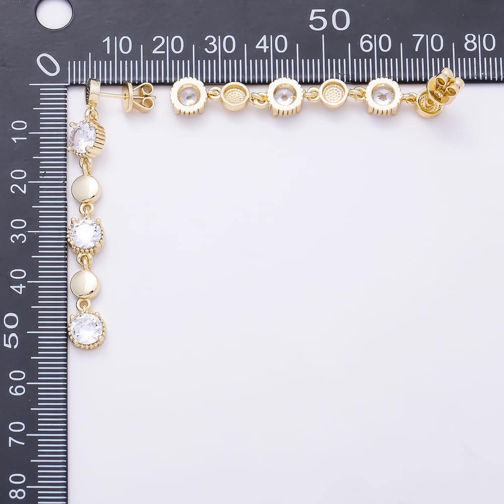16K Gold Filled 53mm Clear CZ Round Drop Stud Earrings in Gold & Silver | Earrings-01049  Earrings-01050