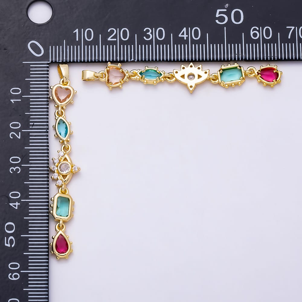 16K Gold Filled 52mm Multicolor CZ Multi Cut Bezel Evil Eye Drop Pendant | Charms-02254