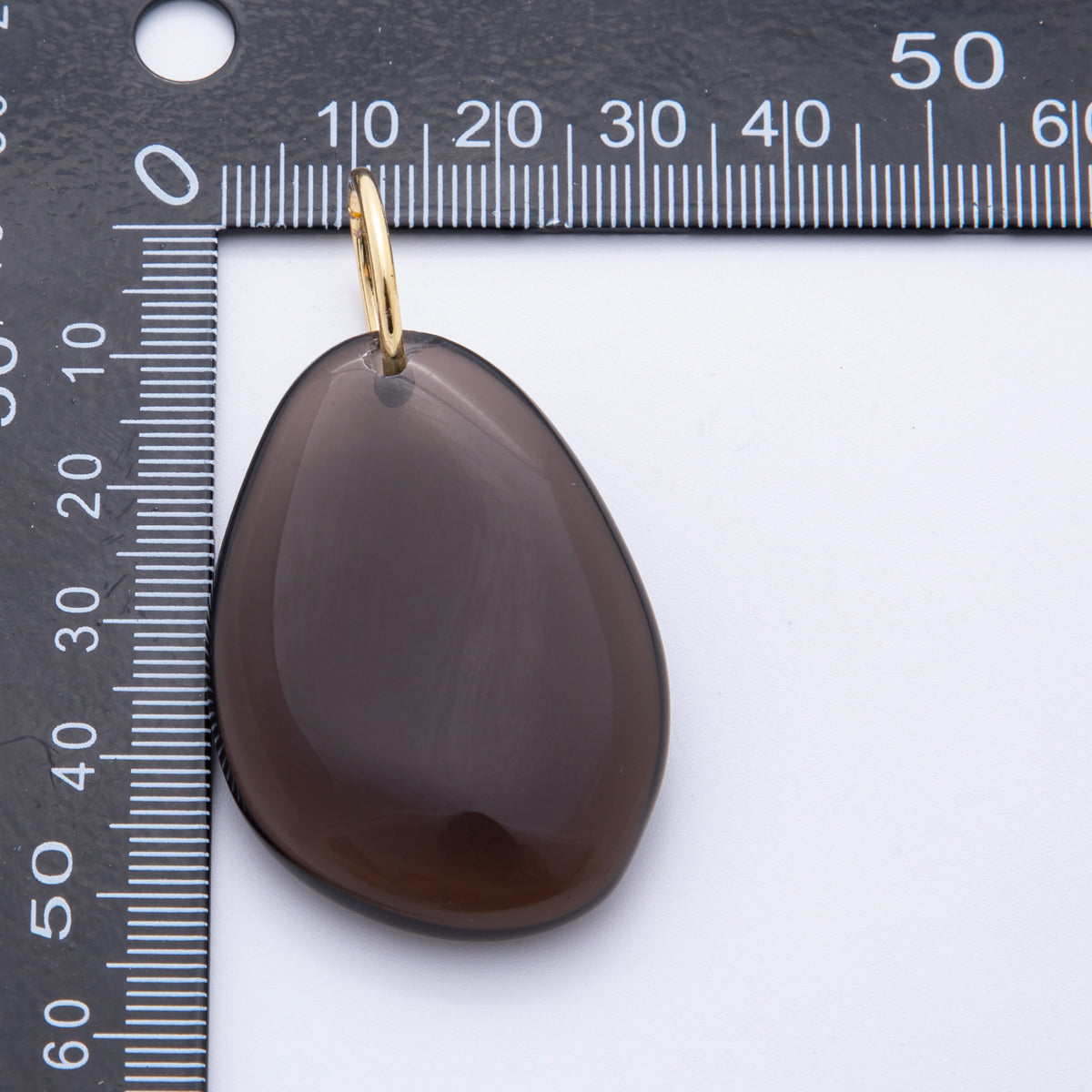 18K Gold Filled 53.5mm Polished Black Agate Gemstone Teardrop Charm | E623