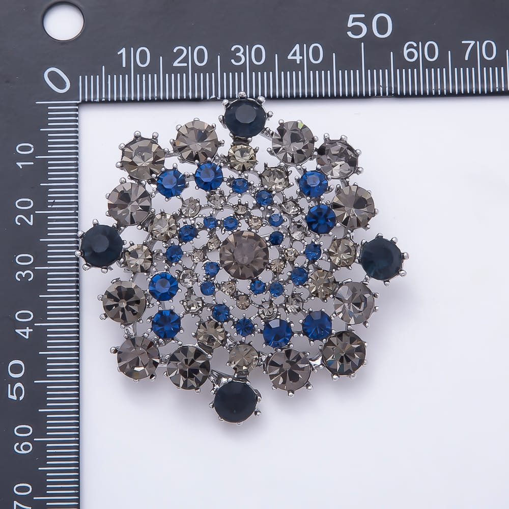 Vintage Gold 55mm Brown, Green, Blue Rhinestone Spiral Flower Pin Brooch | BH-00198 ~ BH-00201
