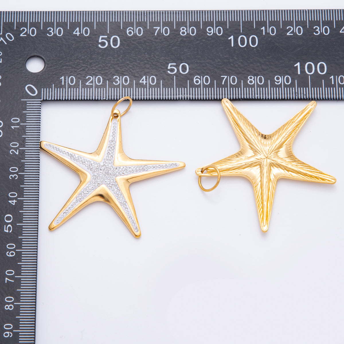 Gold Stainless Steel 57mm Micro Paved CZ Under the Sea Big Starfish Charm | J007