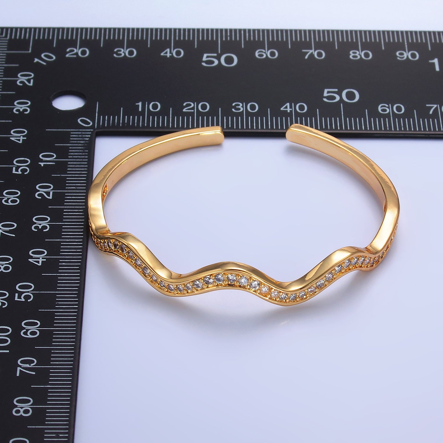 24K Gold Filled Micro Paved CZ Wavy Cuff Bracelet | WA-2720