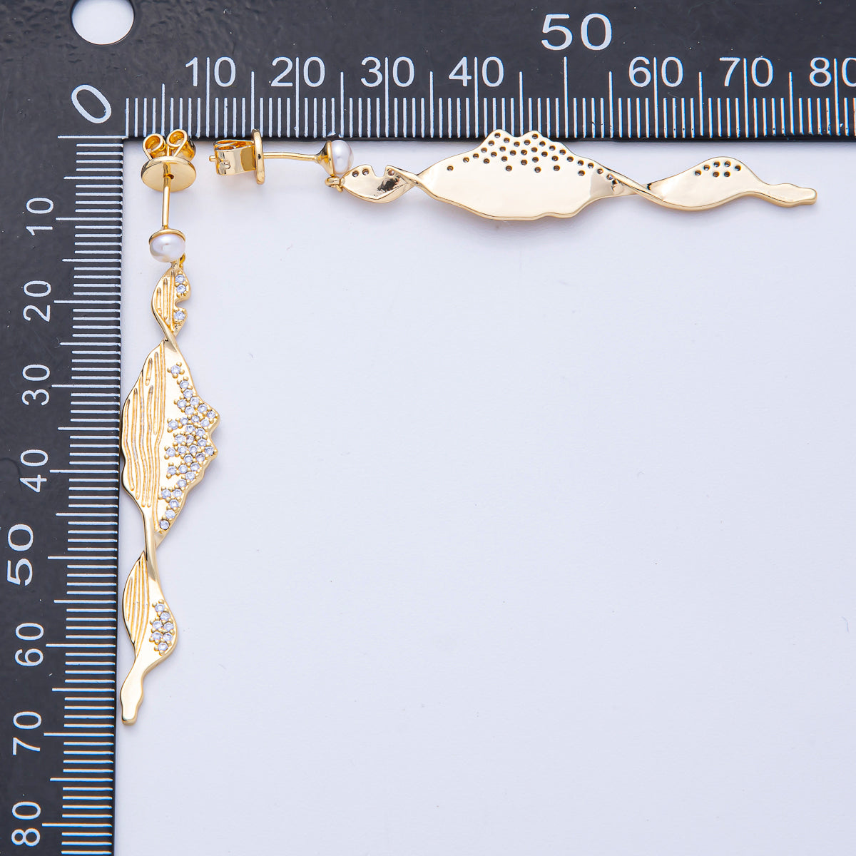 18K Gold Filled Shell Pearl Micro Paved CZ Lined Geometric Drop Stud Earrings in Gold & Silver | AD1680 AD1681