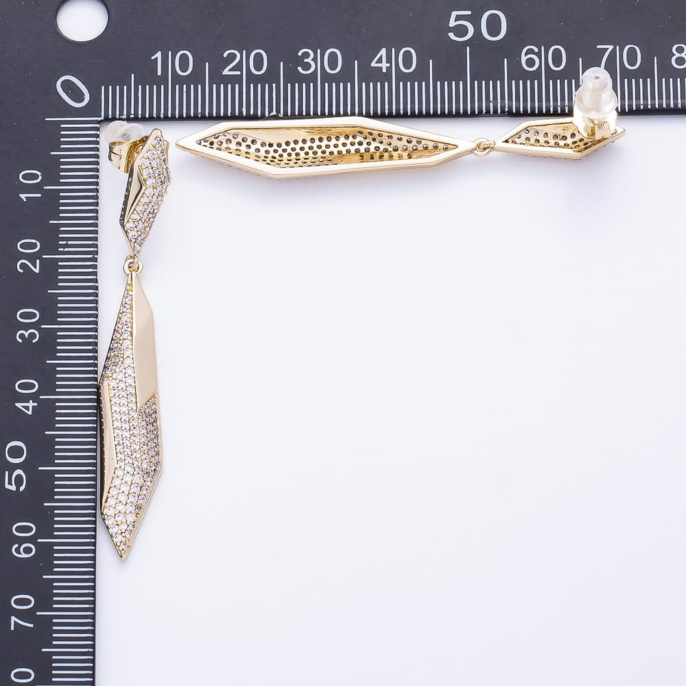 14K Gold Filled 19mm 60mm Micro Paved CZ Geometric Edged Drop Stud Earrings | Earrings-01114