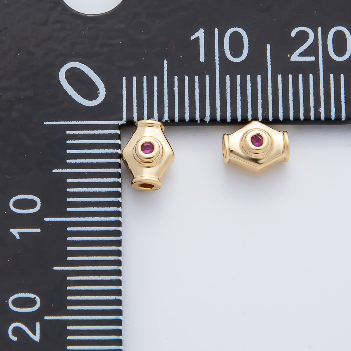 18K Gold Filled 6mm Fuchsia, Green CZ Capsule Rhombus Beads | B339