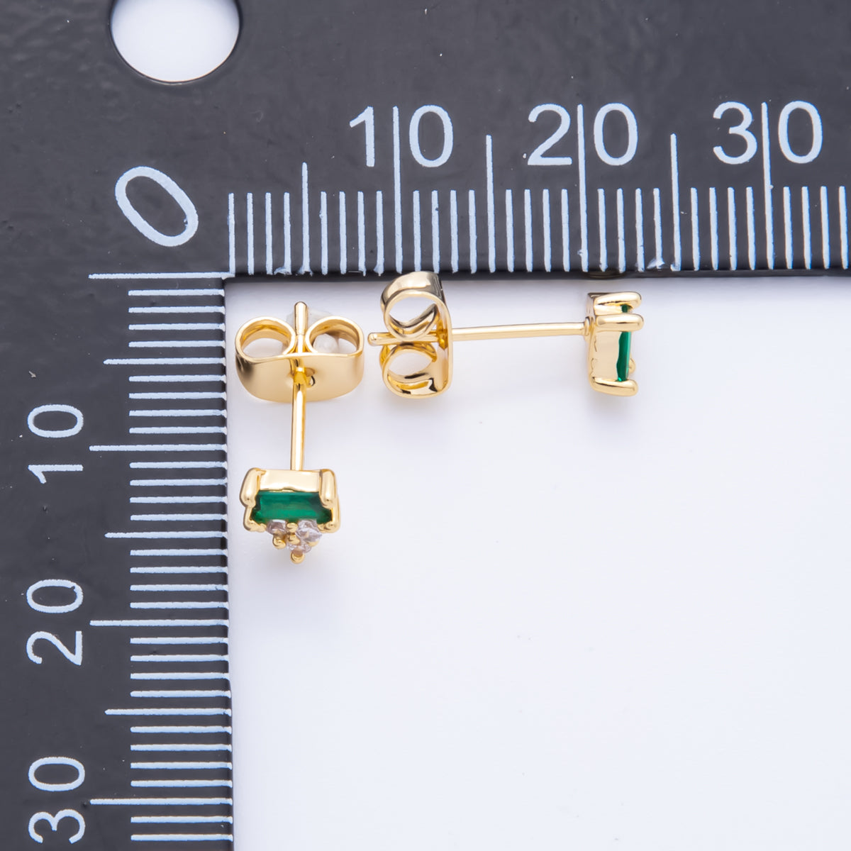 18K Gold Filled Green & Blue Baguette CZ Geometrical Stud Earrings | AJ214 AJ215