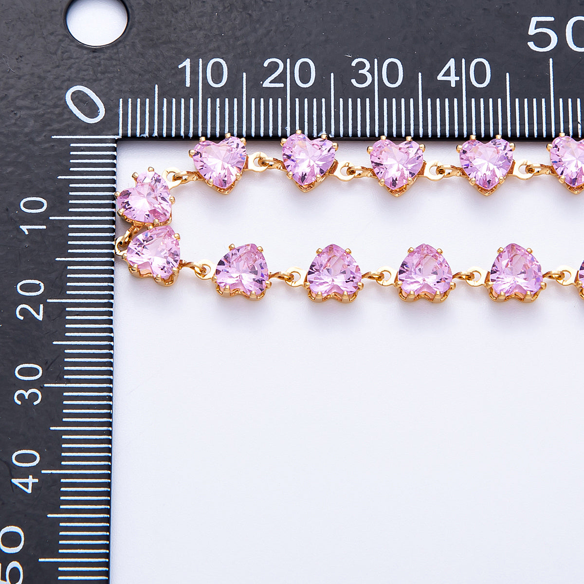 18K Gold Filled 6.5mm Pink Heart CZ Gemstone Unfinished Chain by Yard | Roll-01832
