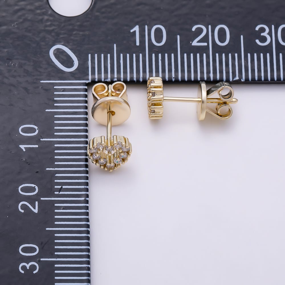 16K Gold Filled 6.5mm Clear Micro Paved CZ Open Heart Mini Stud Earrings | Earrings-00972