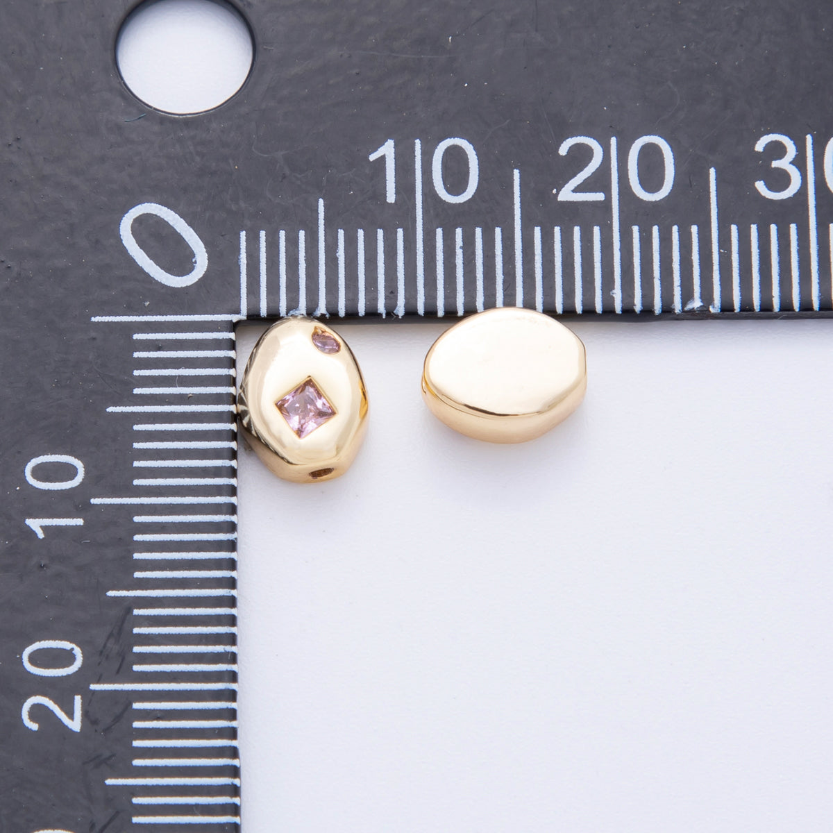 18K Gold Filled Clear, Pink Rhombus CZ Geometric Oval Bead | AF1022 AF1023