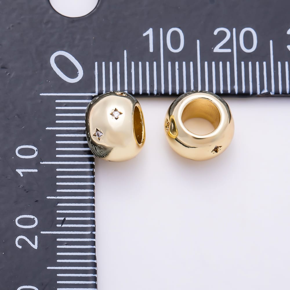 16K Gold Filled 9mm Clear CZ Starburst Engraving Smooth Round Ball Spacer Bead | Beads-00614