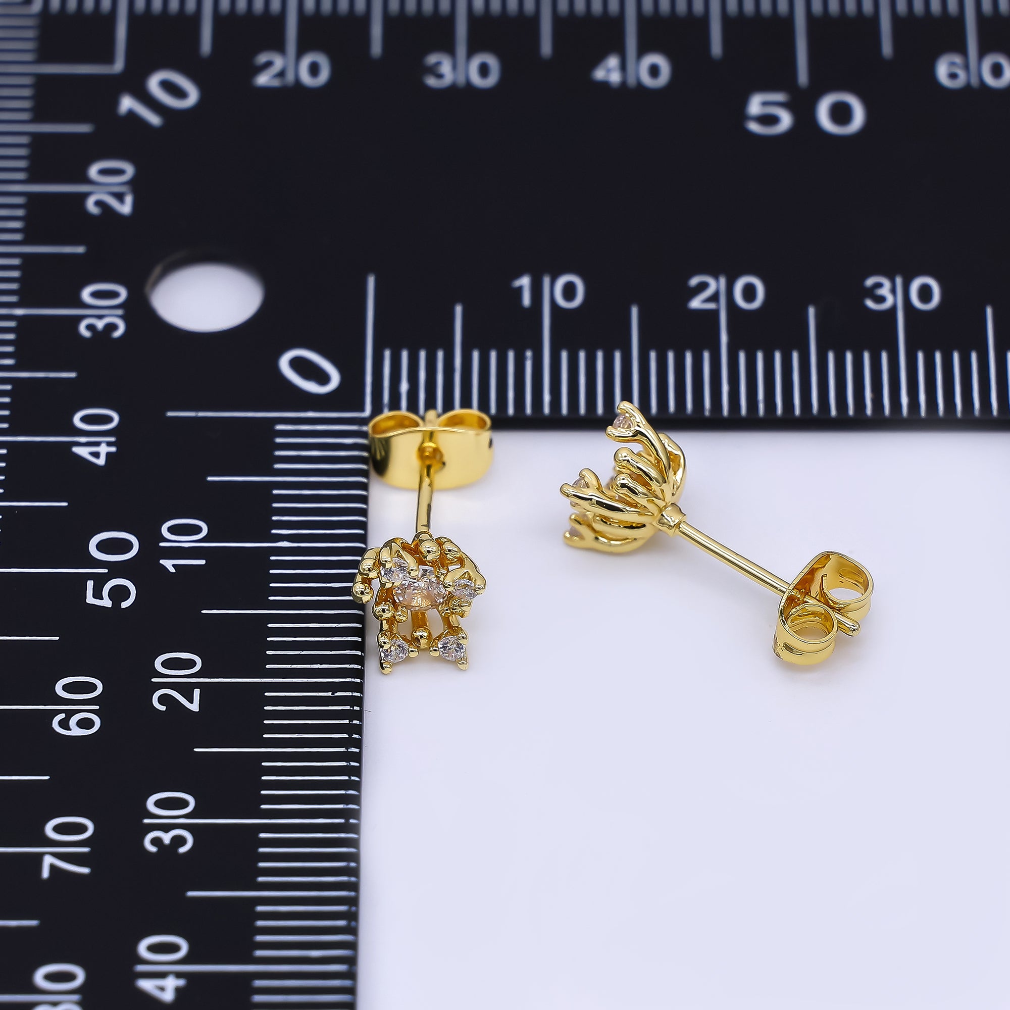 24K Gold Filled 7mm Clear CZ Dotted Geometric Stud Earrings in Gold & Silver | AI484 AI485