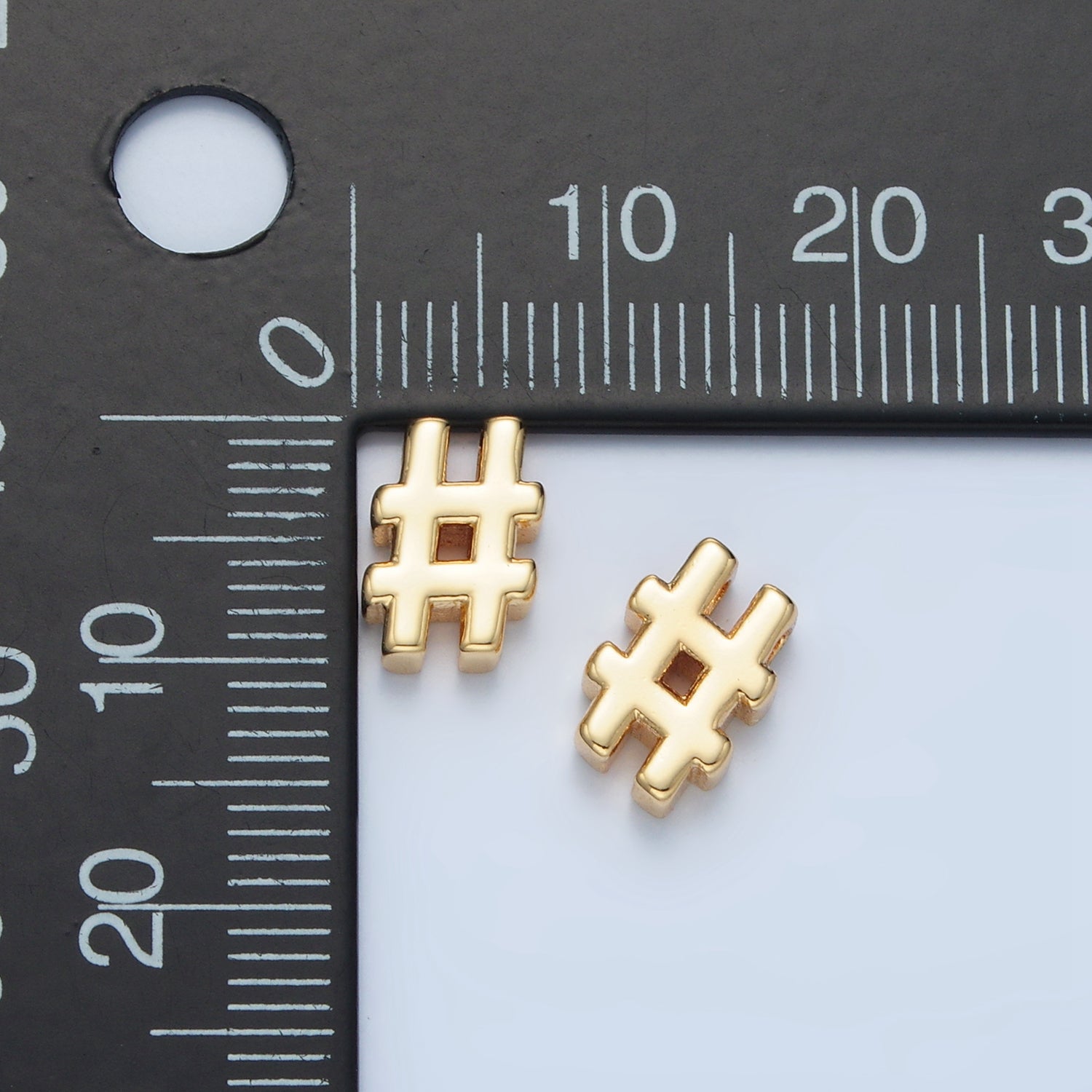 24K Gold Filled 10mm "#" Number Sign Minimalist Bead in Gold & Silver | B909