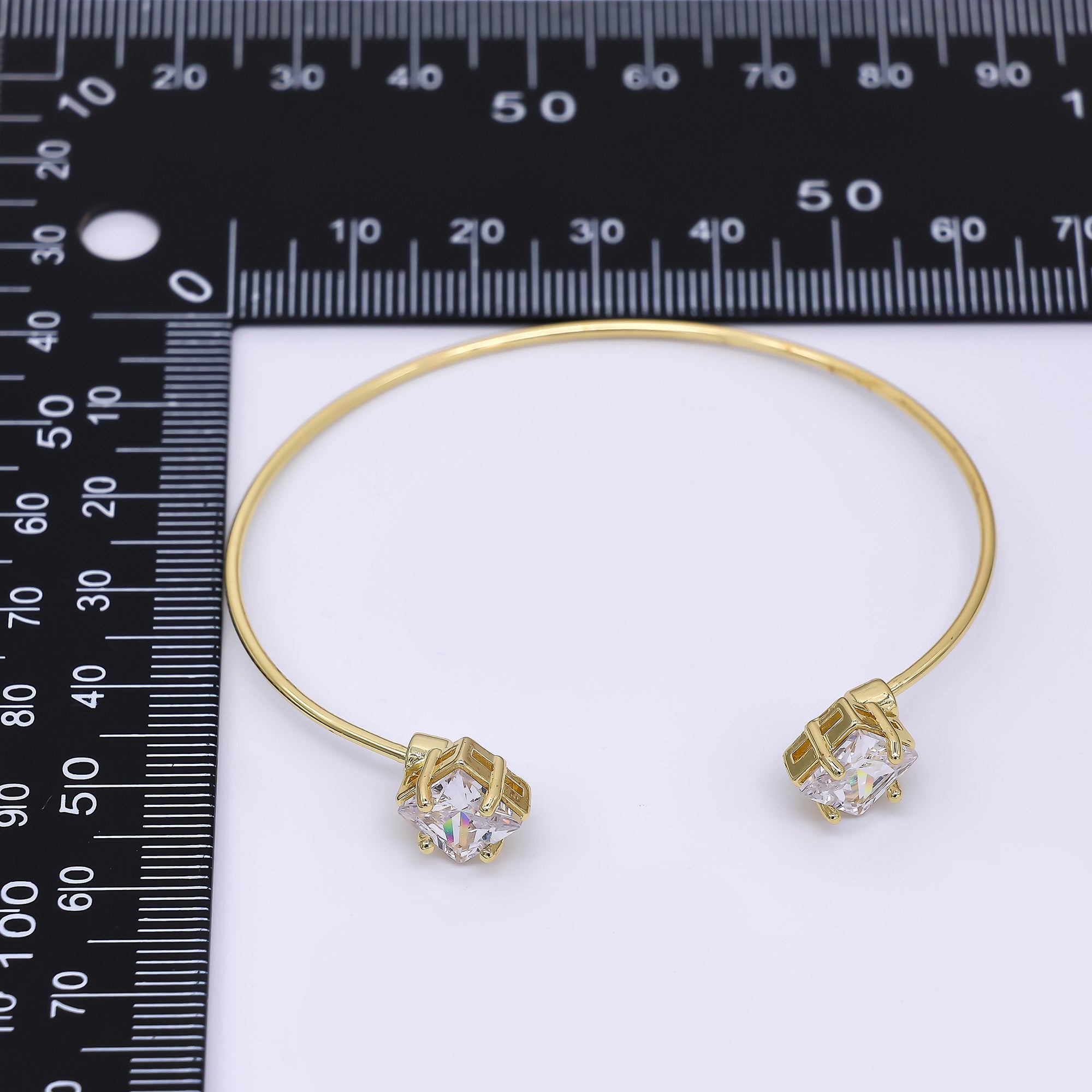 24K Gold Filled Twin Rhombus CZ Minimalist Cuff Bracelet | WA-3347