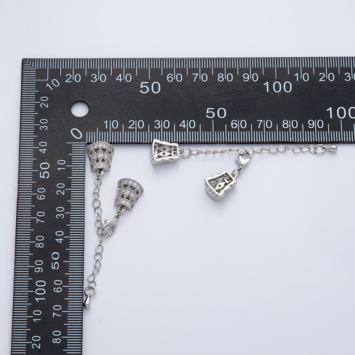 18K Gold Filled 61mm Micro Paved CZ Decorative Cone Caps w. Extension Chain Finding | Z1454