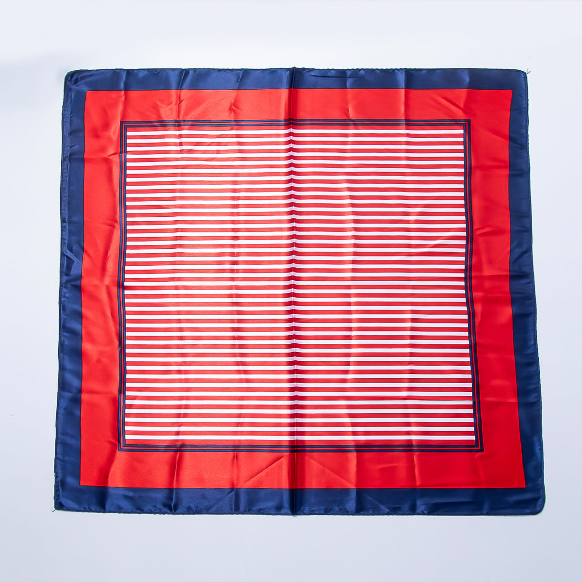 Red, Blue, White Striped Printed Faux Silk Twill 60 Square Bandana Scarf Necklace | WA-04628
