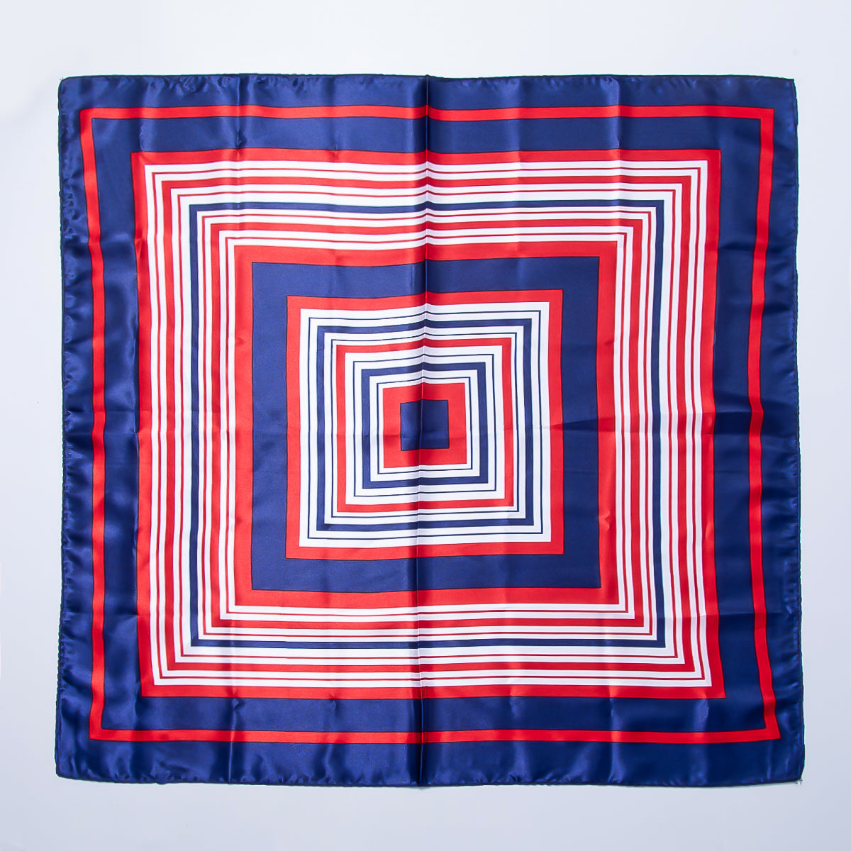 Red Blue White Striped Box Printed Faux Silk Twill 60 Square Bandana Scarf Necklace | WA-04629