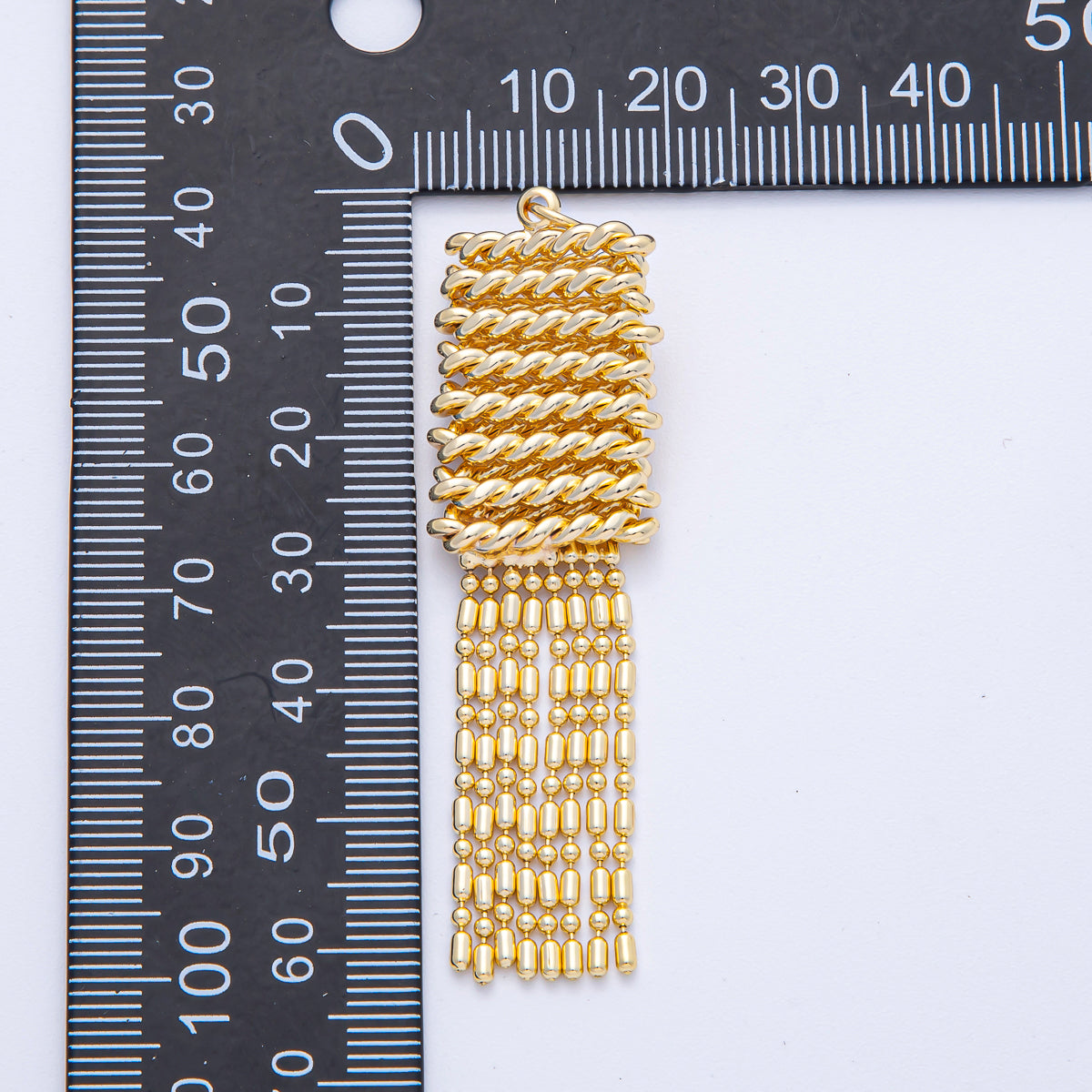 18K Gold Filled 61mm Twisted Rope Bead Tube Chain Tassel Charm | AF1438