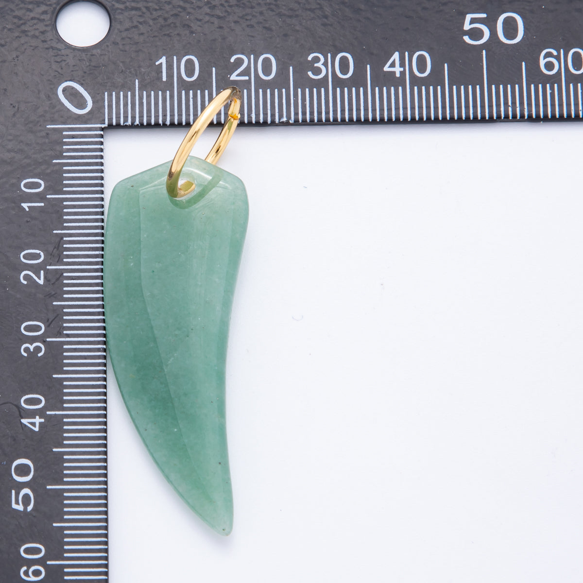 18K Gold Filled 62mm Green Aventurine Gemstone Long Tusk Tooth Charm | C708