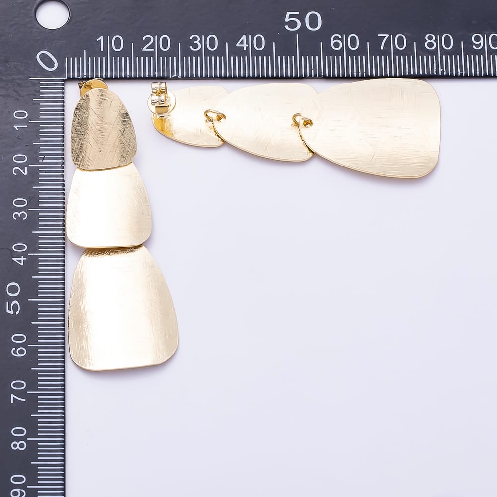 16K Gold Filled 62mm Triple Lined Textured Geometric Drop Earrings | Earrings-01139