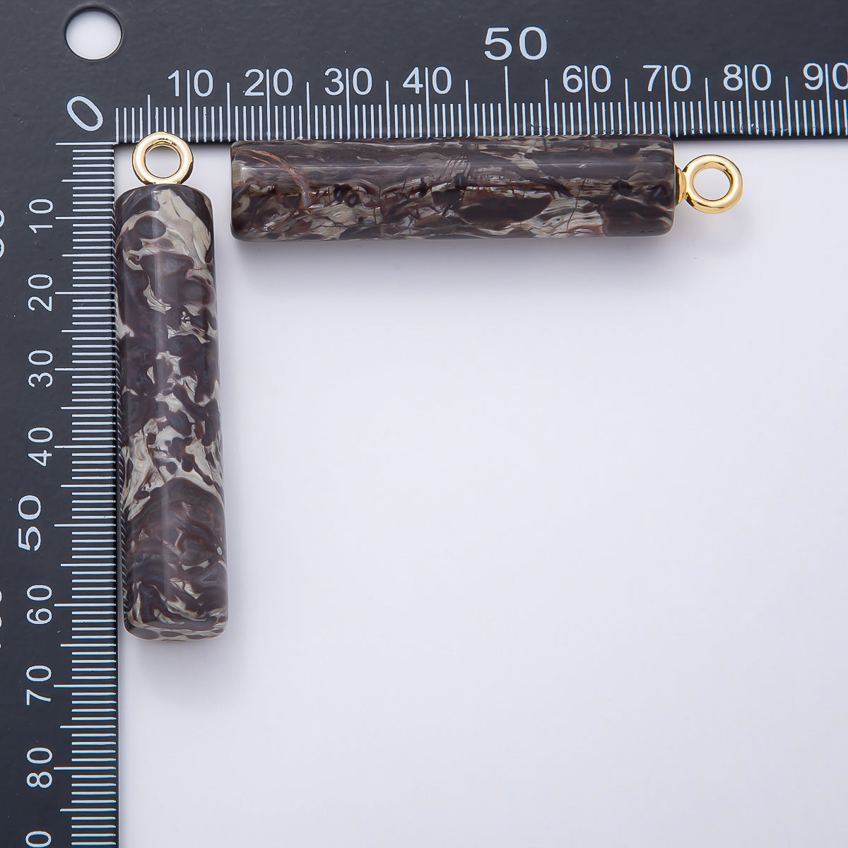 18K Gold Filled 63mm Dark Jasper Gemstone Cylinder Tube Charm | Charms-01073