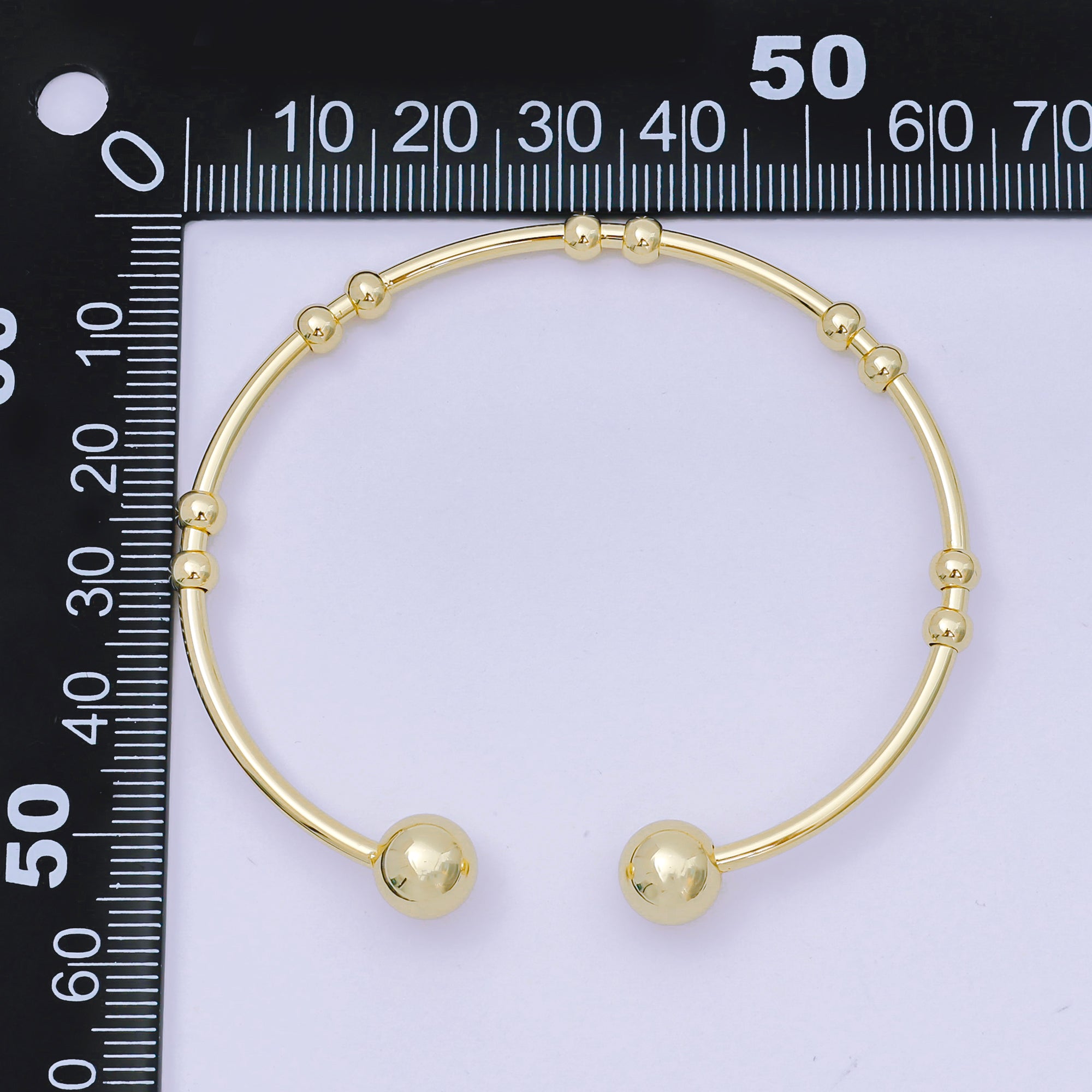 Stainless Steel Double Round Beads Orb Simple Round Cuff Bangle Bracelet | WA-3409