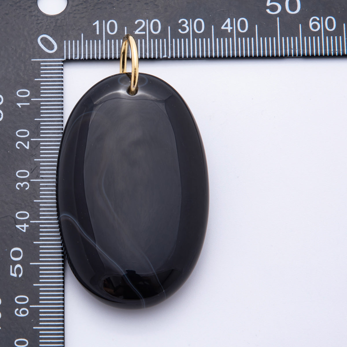 18K Gold Filled 64mm Black Agate Gemstone Long Oval Charm | E521