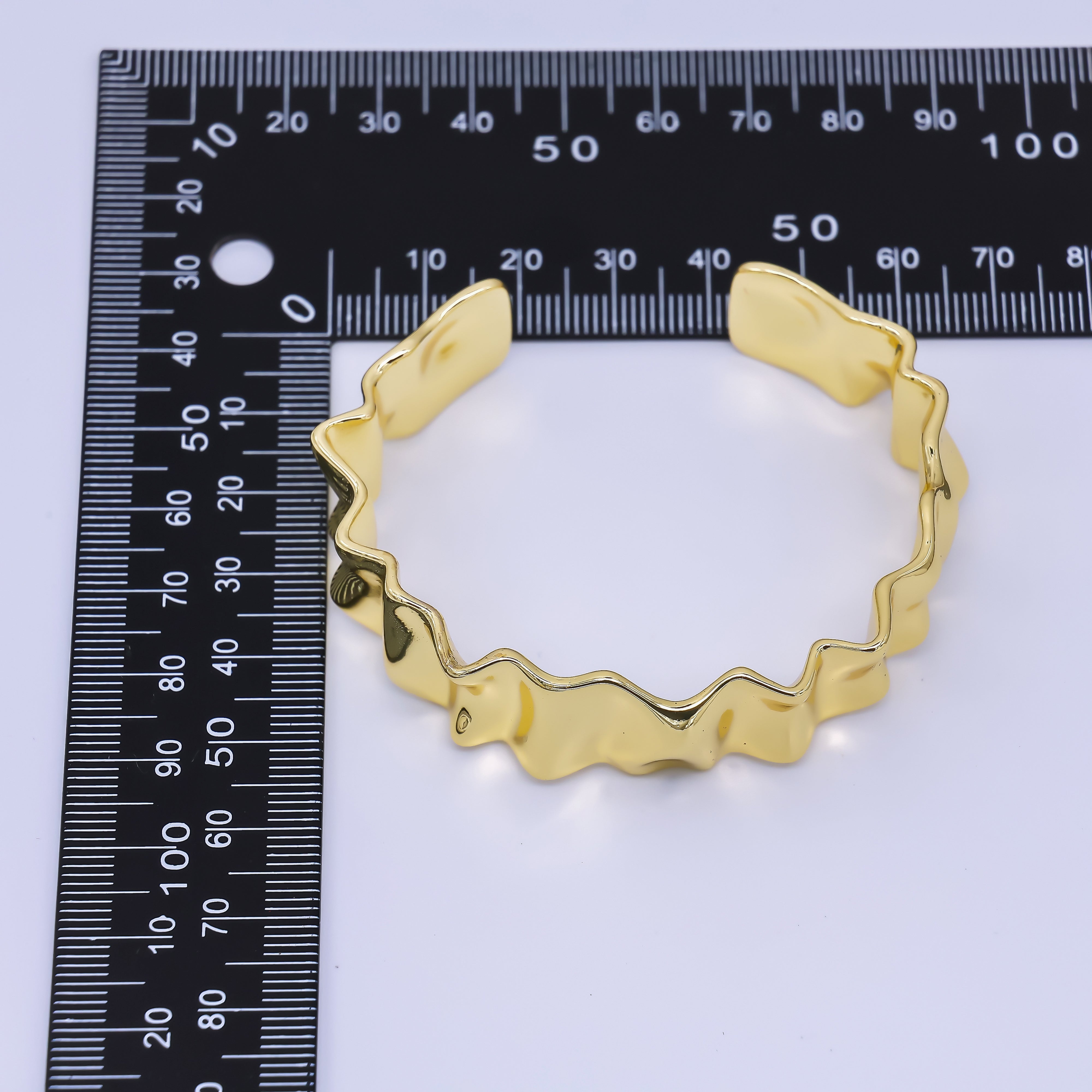24K Gold Filled Wave Irregular Open Bangle Cuff Bracelet | WA-3326