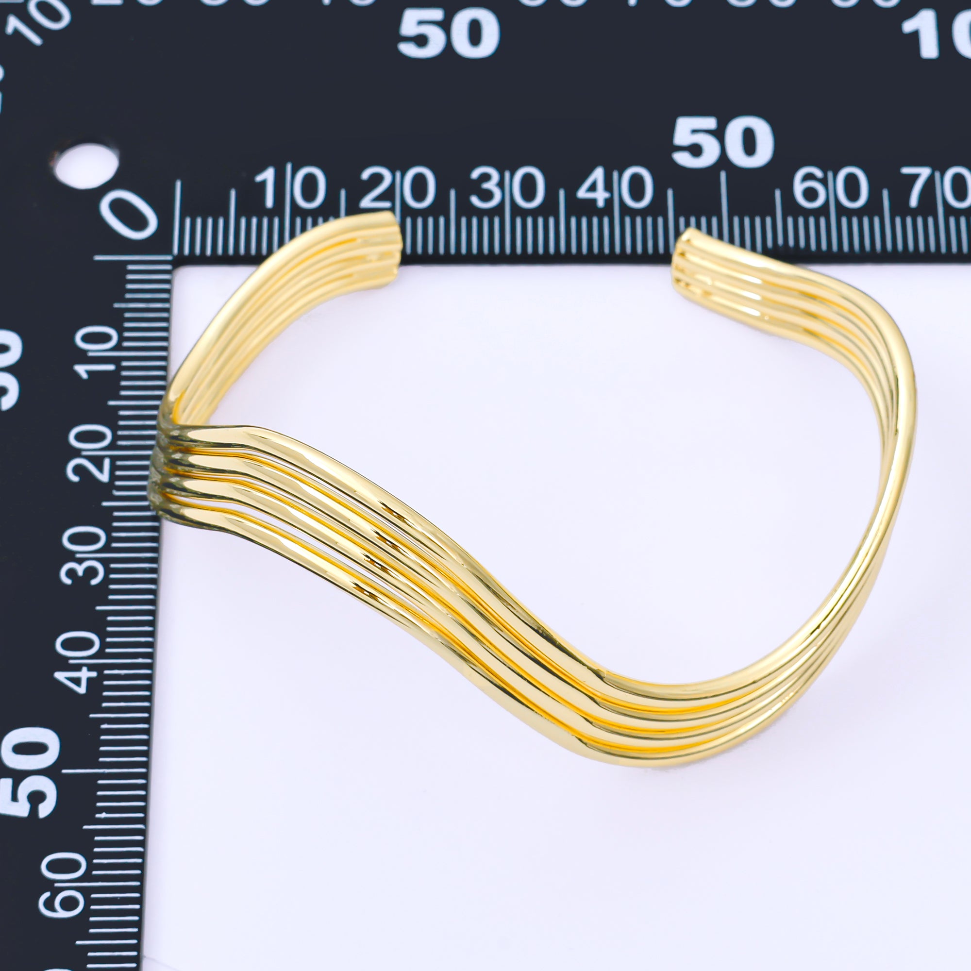 24K Gold Filled Four-Bands Wavy Lines Bangle Bracelet | WA1495