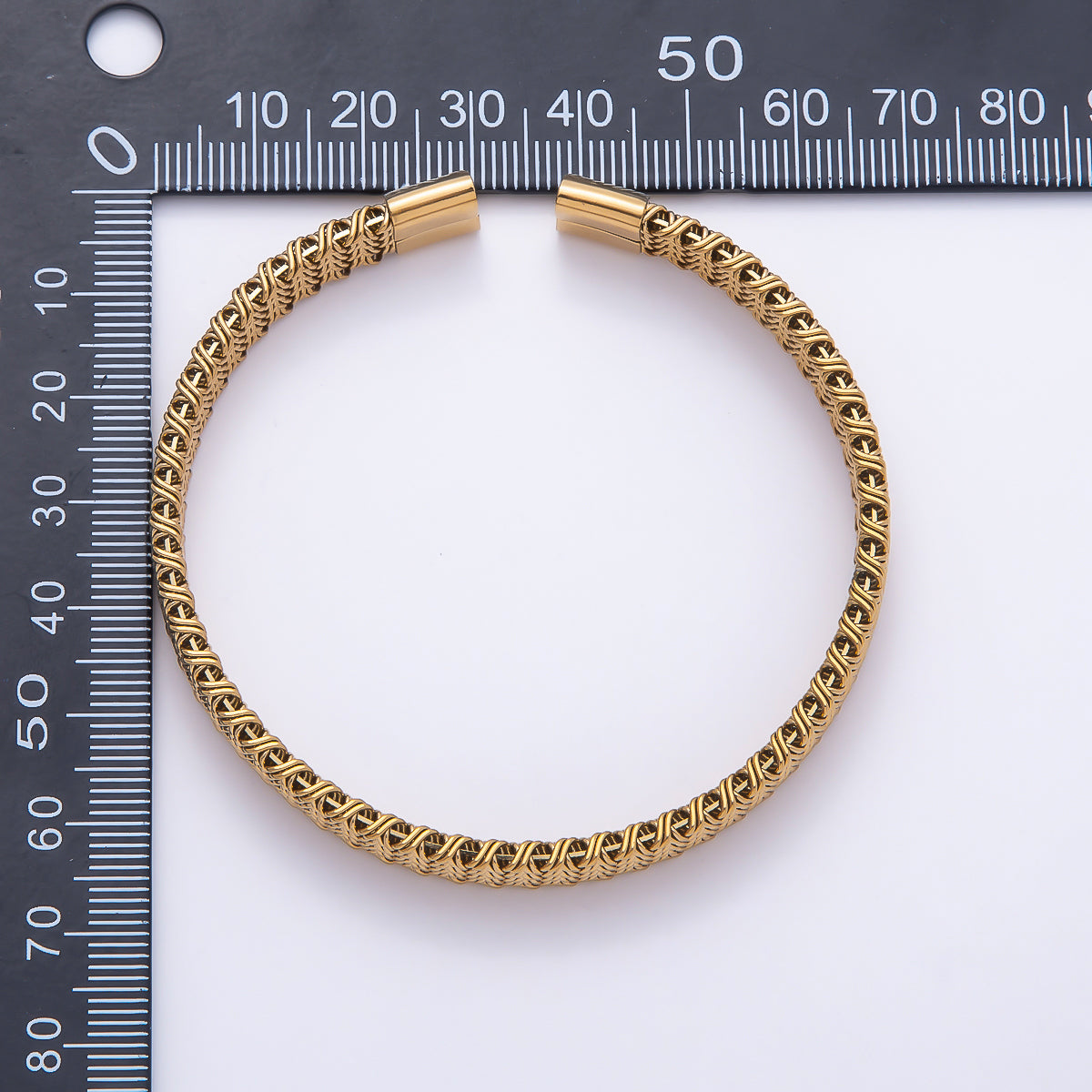Stainless Steel Woven Mesh Chevron Open Cuff Adjustable Bracelet | WA-00457