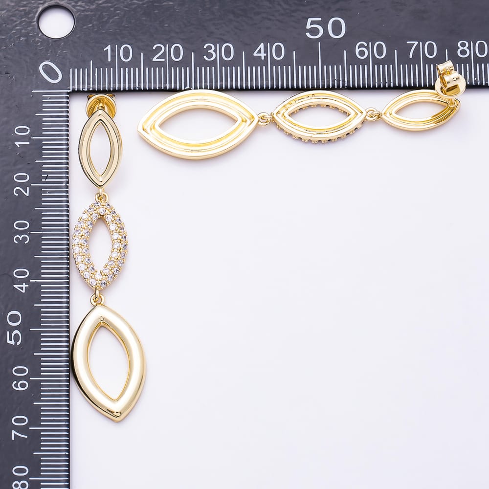 16K Gold Filled 65mm 3-Tier Marquise Micro Paved CZ Drop Stud Earrings| Earrings-00884 - Earrings-00885