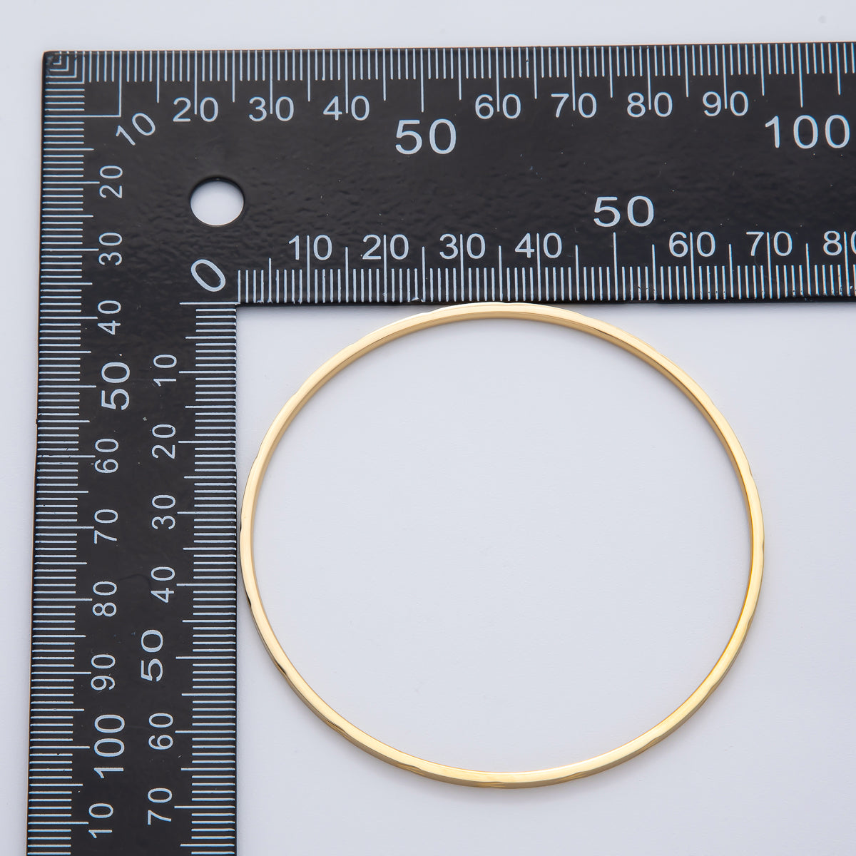 18K Gold Filled 2mm Thin Triple Lined Leaf Imprint Bangle Bracelet | WA-1457